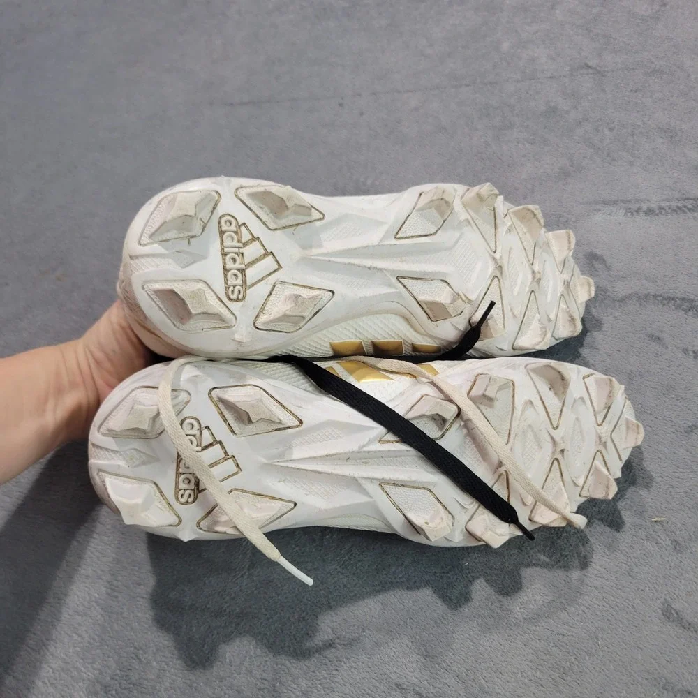 Adidas‎ Football Cleats Mens 9.5 White Gold Adizero Mid Top Athletic Shoes S53